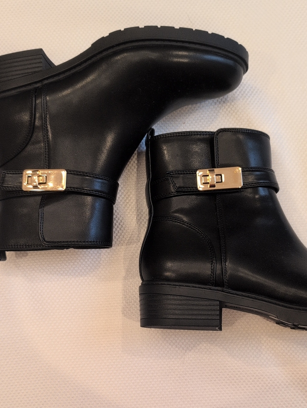 Giani Bernini Black Ankle Booties with Gold Buckle Detail